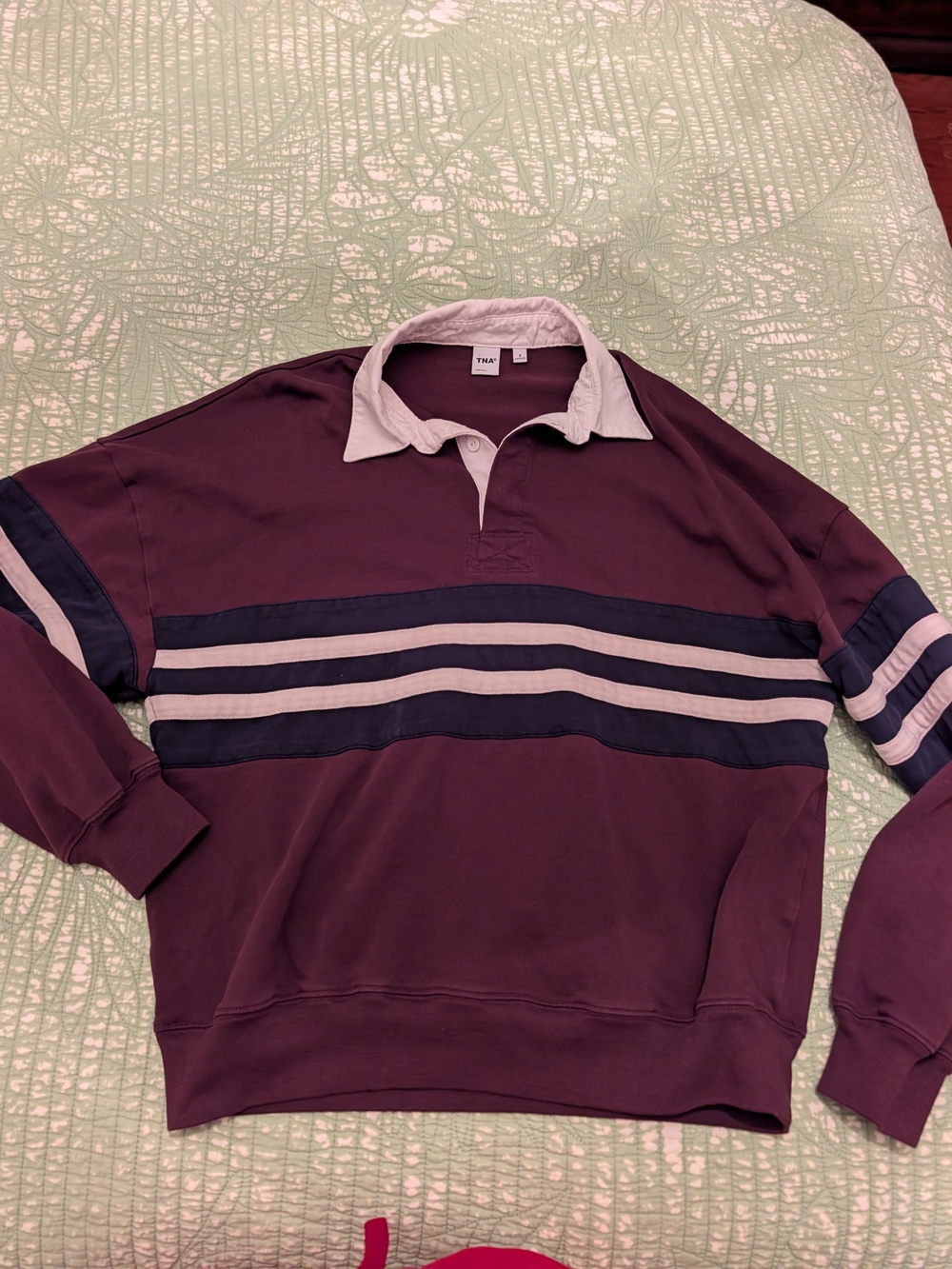 TNA Men's Burgundy Rugby Shirt with Stripe Detail